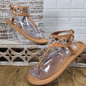 Abercrombie And Fitch Beige Jeweled Leather Gladiator Sandal Size 8/9